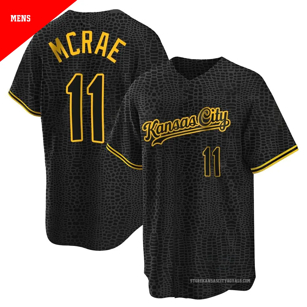 Men's ＃11 Hal Mcrae Kansas City Royals Black Replica Snake Skin City Jersey