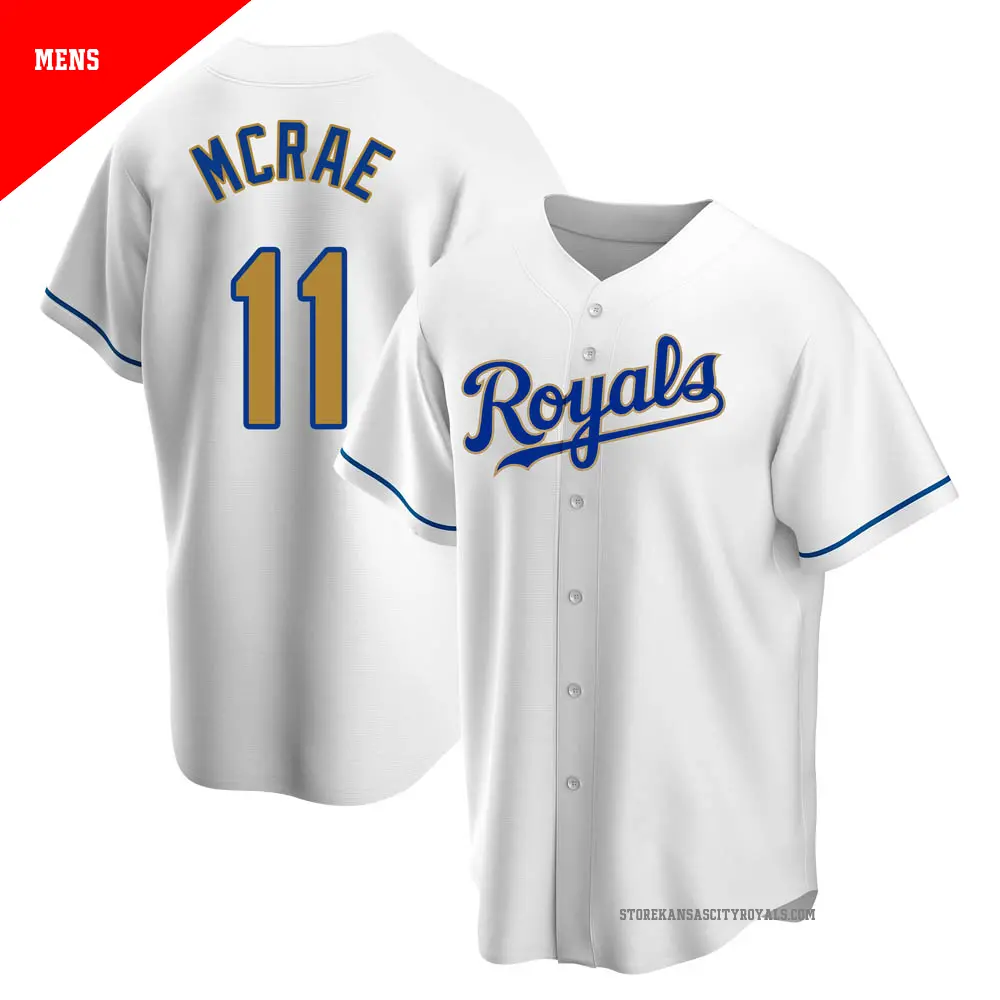 Men's ＃11 Hal Mcrae Kansas City Royals Gold Replica White Home Jersey