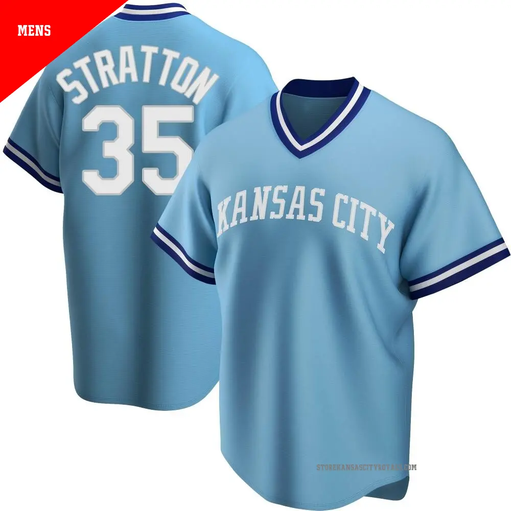 Men's ＃35 Chris Stratton Kansas City Royals Light Blue Replica Road Cooperstown Collection Jersey