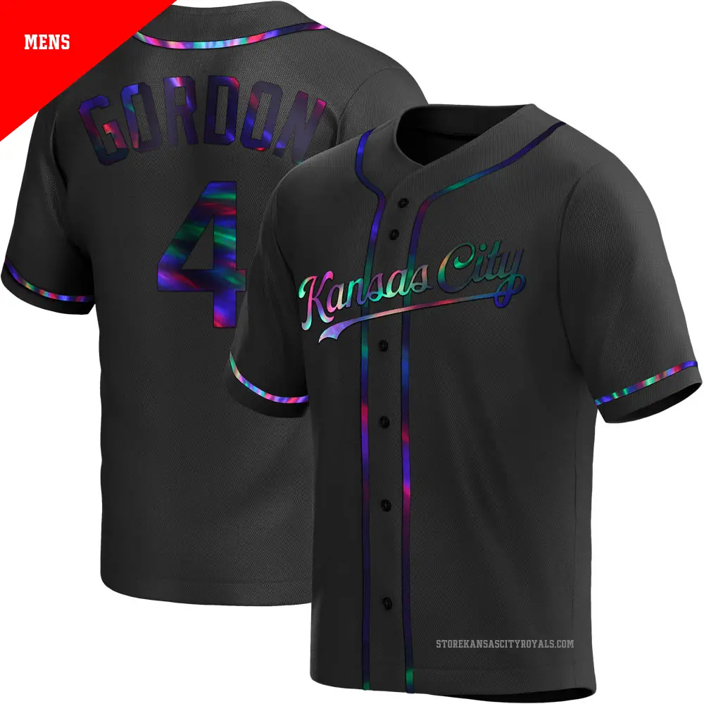 Men s 4 Alex Gordon Kansas City Royals Black Replica Holographic Alternate Jersey