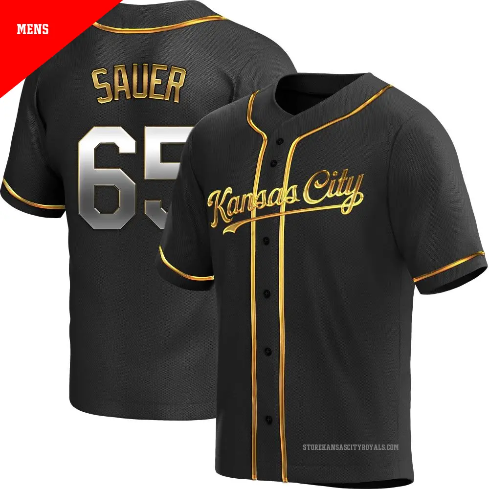 Men's ＃65 Matt Sauer Kansas City Royals Gold Replica Black en Alternate Jersey