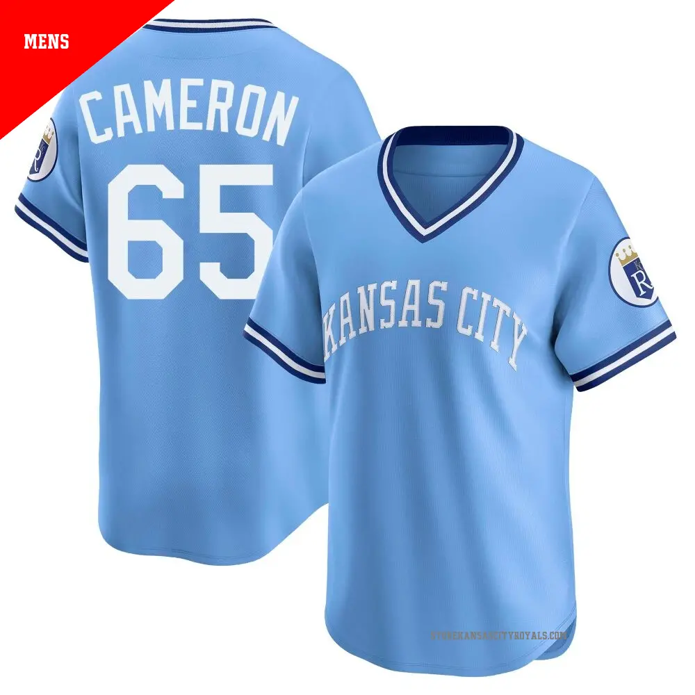 Men's ＃65 Noah Cameron Kansas City Royals Light Blue Limited Throwback Cooperstown Collection Jersey