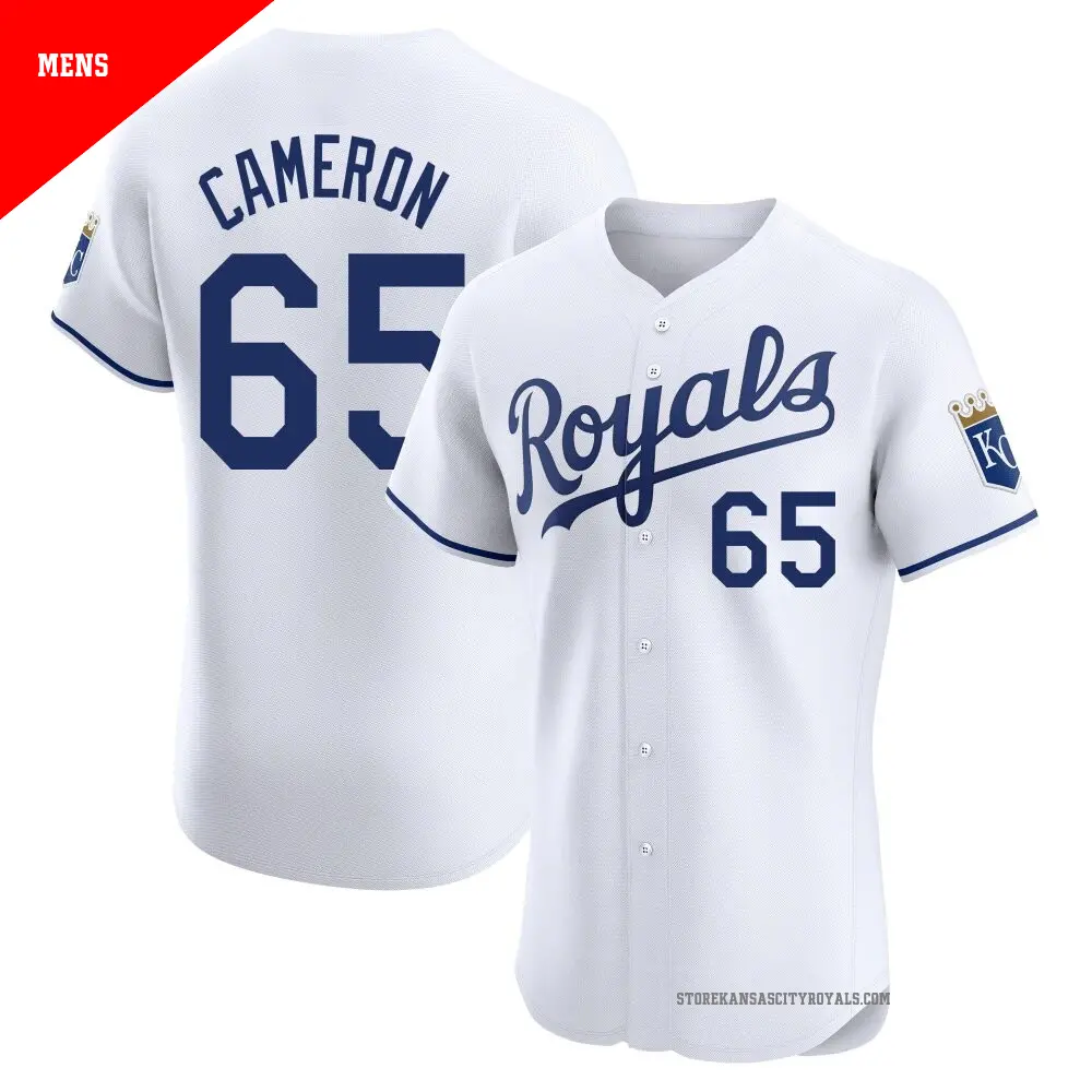Men&#039;s ＃65 Noah Cameron Kansas City Royals White Elite Home Jersey