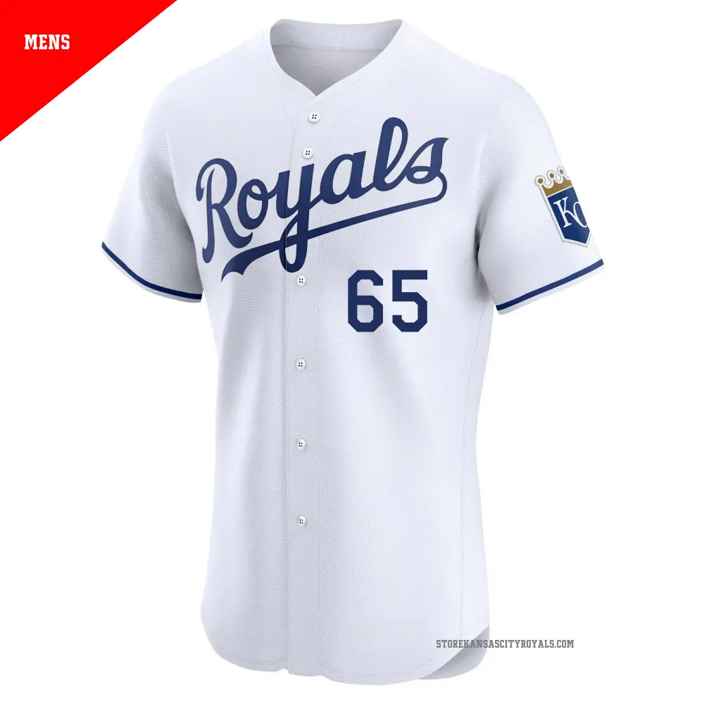 Men&#039;s ＃65 Noah Cameron Kansas City Royals White Elite Home Jersey