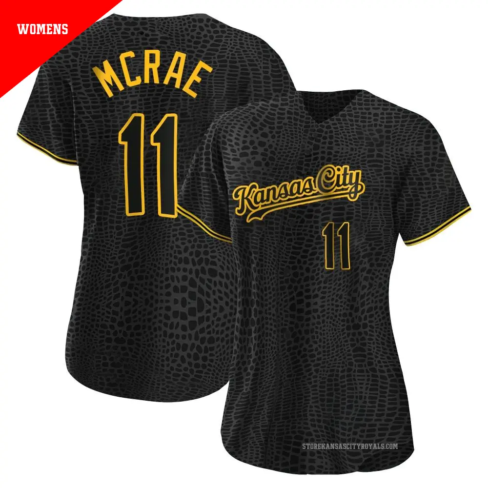 Women's ＃11 Hal Mcrae Kansas City Royals Black Authentic Snake Skin City Jersey