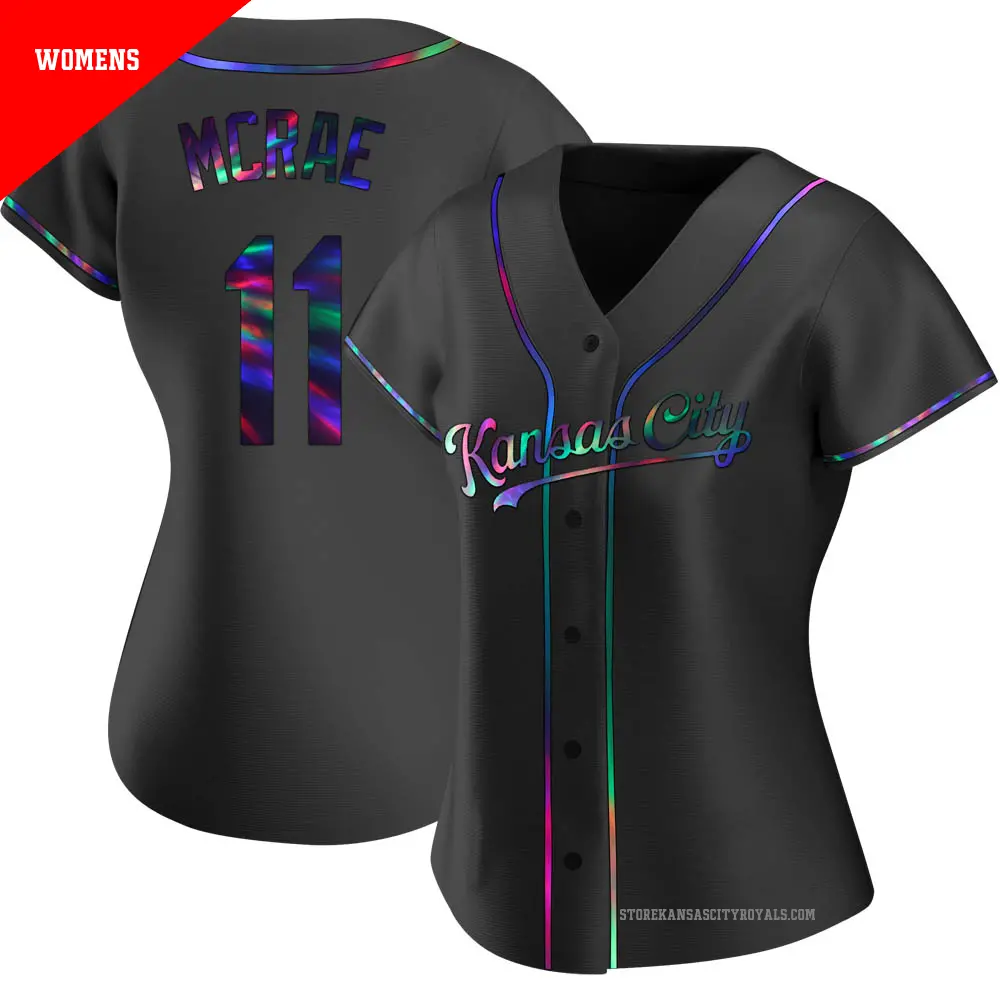 Women's ＃11 Hal Mcrae Kansas City Royals Black Replica Holographic Alternate Jersey