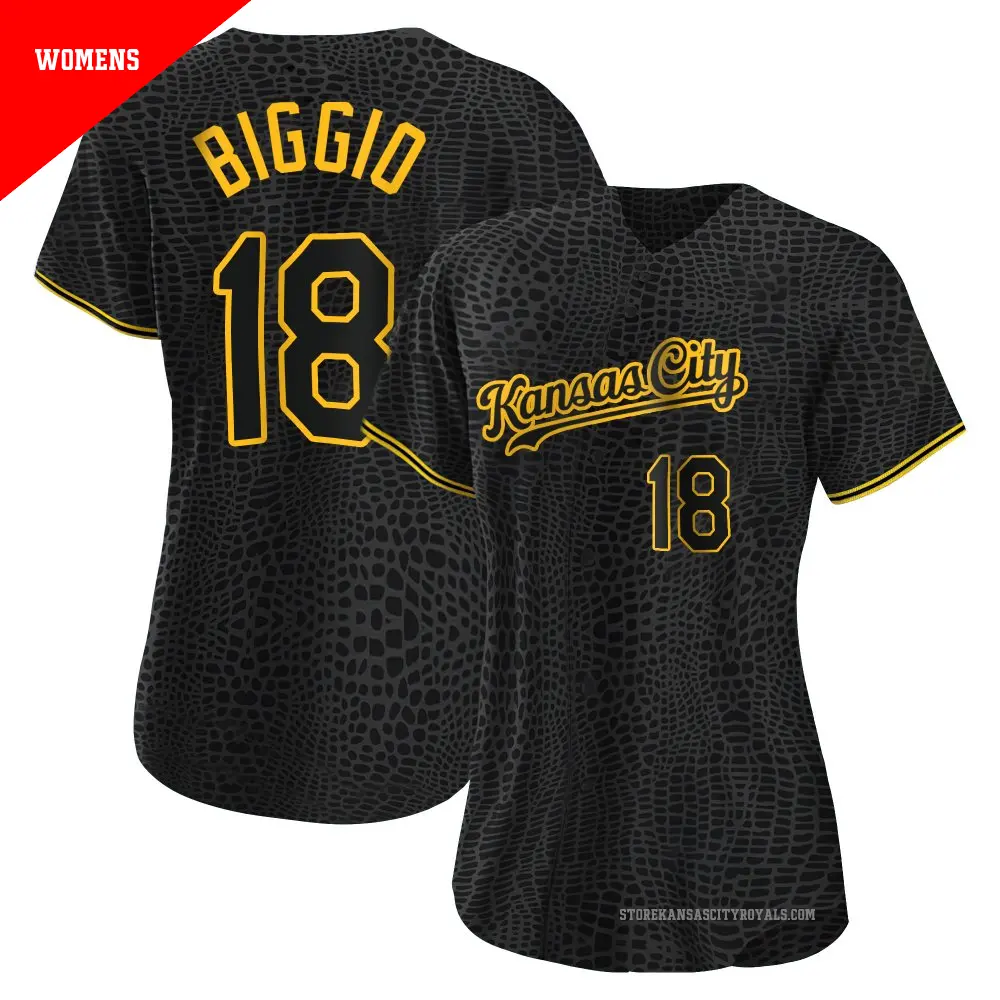 Women's ＃18 Cavan Biggio Kansas City Royals Black Replica Snake Skin City Jersey