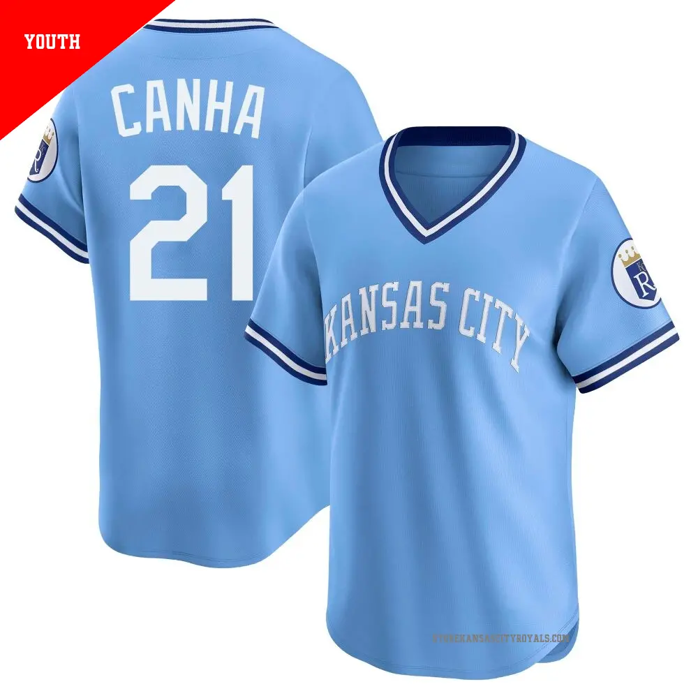 Youth ＃21 Mark Canha Kansas City Royals Light Blue Limited Throwback Cooperstown Collection Jersey