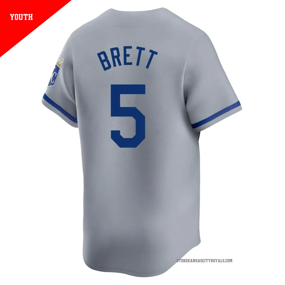 Youth 5 George Brett Kansas City Royals Gray Limited Away Jersey